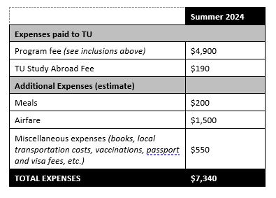TU Education, Ethics, and Change in Thailand Costs Chart